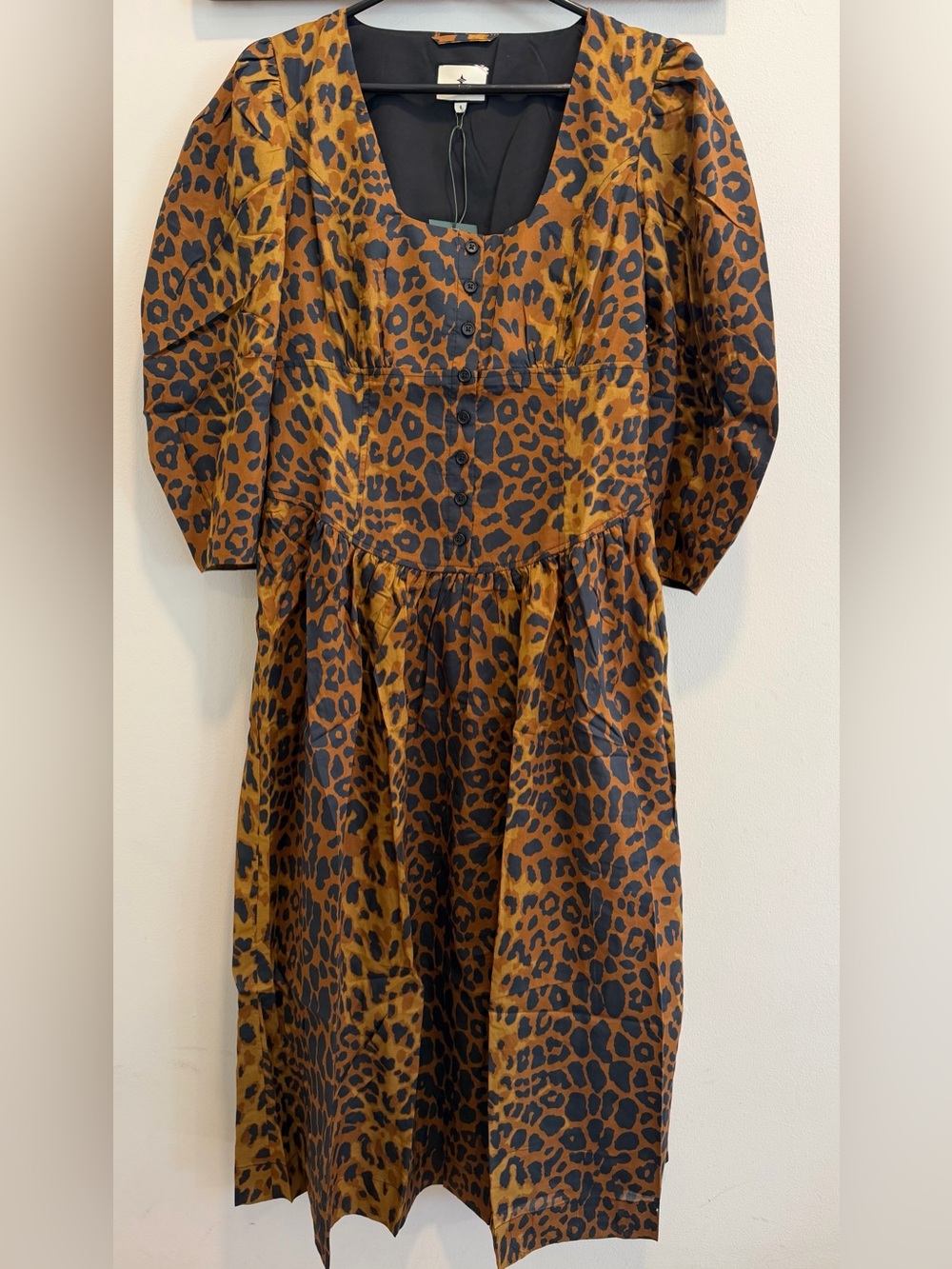 Tuckernuck Leopard Print Graciela Dress Size 8 Brown Black Balloon Sleeve Belt
